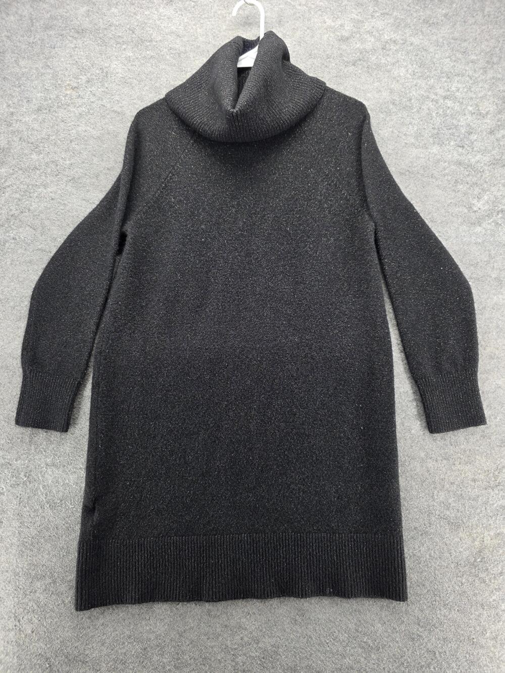LOFT Petites Sweater Dress Womens Medium Petite Black Cowl Neck Metallic Shimmer